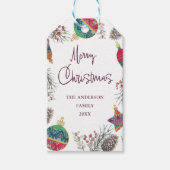 Moderne Waterverf Ornament Loofwerk Kerst Cadeaulabel (Voorkant)