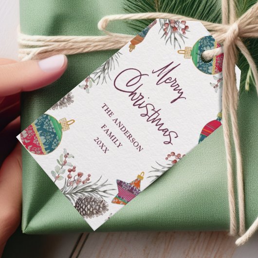 Moderne Waterverf Ornament Loofwerk Kerst Cadeaulabel