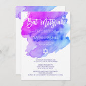 Moderne waterverf paars blauwe ster BAT MITZVAH Kaart (Voorkant / Achterkant)