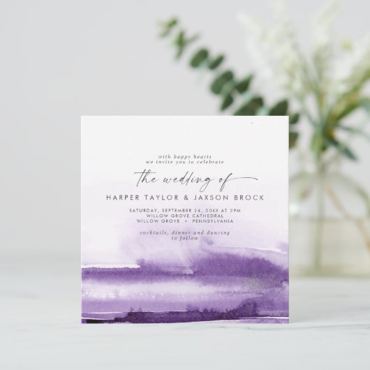 Moderne Waterverf | Paars-Square Weddenschap Kaart (Staand voorkant)