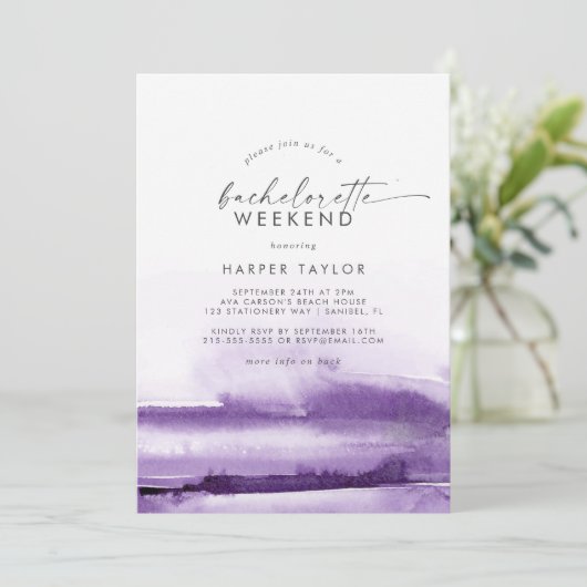 Moderne Waterverf | Paars Weekend Bachelorette Kaart (Staand voorkant)