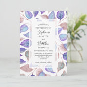 Moderne Waterverf Paarse Bladeren Foliage Bruiloft Kaart (Staand voorkant)