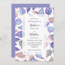 Moderne Waterverf Paarse Bladeren Foliage Bruiloft