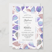 Moderne Waterverf Paarse bladeren loof bruiloft Kaart (Voorkant)