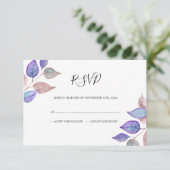 Moderne Waterverf Paarse bladeren loof bruiloft RSVP Kaartje (Staand voorkant)