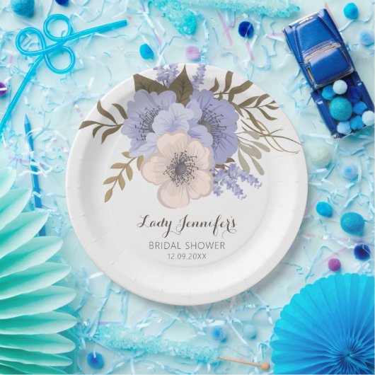 Moderne waterverf paarse bloemen bruiloft papieren bordje (Feest)