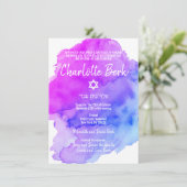 Moderne Waterverf Paarse Blue Star BAT MITZVAH Kaart (Staand voorkant)