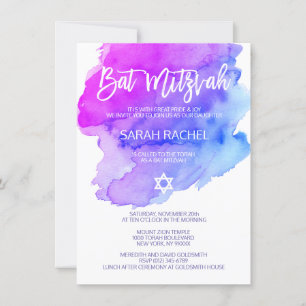 Moderne Waterverf Paarse Blue Star BAT MITZVAH Kaart