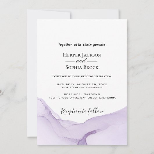 Moderne Waterverf Paarse bruiloft Kaart (Voorkant)