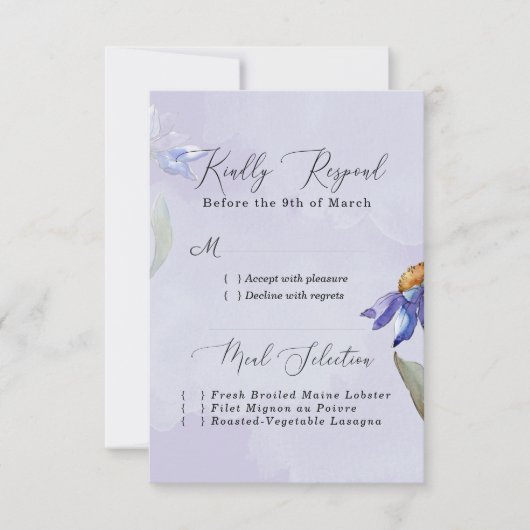 Moderne Waterverf Paarse Daisy Wedding / Event RSVP Kaartje (Voorkant)