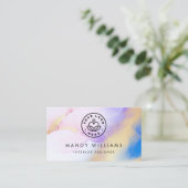 Moderne Waterverf Paarse inktvis Gold Abstracte ma Visitekaartje (Staand voorkant)