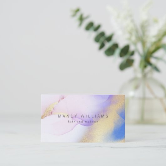 Moderne Waterverf Paarse inktvis Gold Abstracte ma Visitekaartje (Staand voorkant)