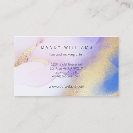 Moderne Waterverf Paarse inktvis Gold Abstracte ma Visitekaartje (Achterkant)