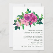 Moderne Waterverf Paarse magenta Floral Wedding Kaart (Voorkant)