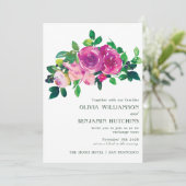 Moderne Waterverf Paarse magenta Floral Wedding Kaart (Staand voorkant)