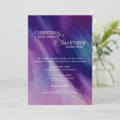 Moderne Waterverf Paarse marineblauw bruiloft QR-c Kaart (Staand voorkant)