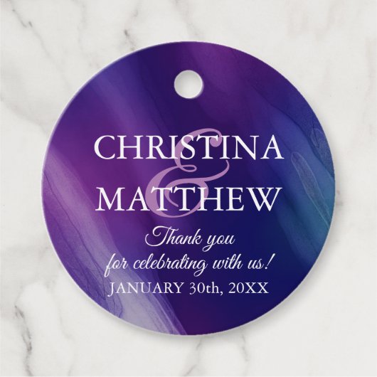 Moderne Waterverf Paarse marineboot Blue Wedding Bedankjes Labels (Voorkant)