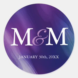 Moderne Waterverf Paarse marineboot Blue Wedding Ronde Sticker