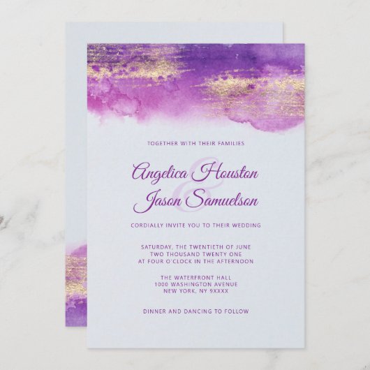 Moderne Waterverf Paarse Mauve Lila bruiloft Kaart (Voorkant / Achterkant)