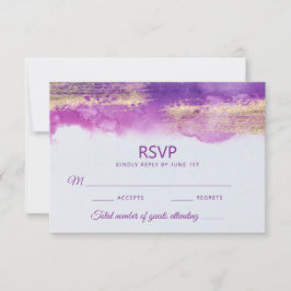 Moderne Waterverf Paarse Mauve Violet Gouden Bruil RSVP Kaartje