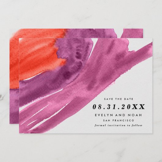 Moderne Waterverf Paarse Save the Date (Voorkant / Achterkant)
