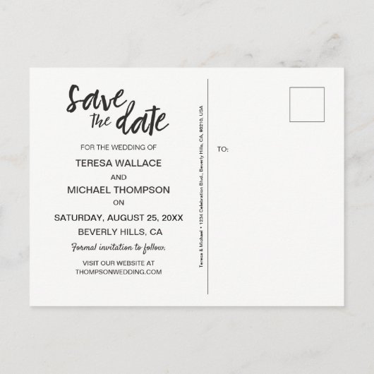 Moderne Waterverf Paarse Splash Save the Date Post Aankondigingskaart (Achterkant)