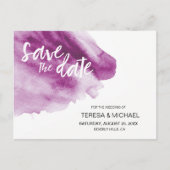 Moderne Waterverf Paarse Splash Save the Date Post Aankondigingskaart (Voorkant)