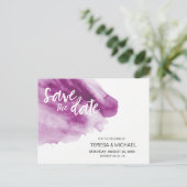 Moderne Waterverf Paarse Splash Save the Date Post Aankondigingskaart (Staand voorkant)