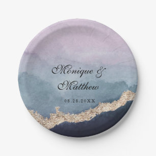 Moderne Waterverf Paarse Stusty Blue Agate Wedding Papieren Bordje
