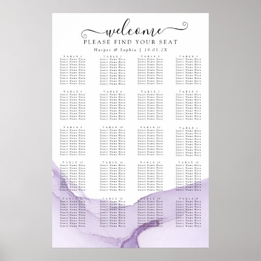 Moderne Waterverf Paarse Trouwzitting Poster (Voorkant)