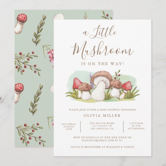 Moderne Waterverf paddenstoel Baby shower Kaart (Voorkant / Achterkant)