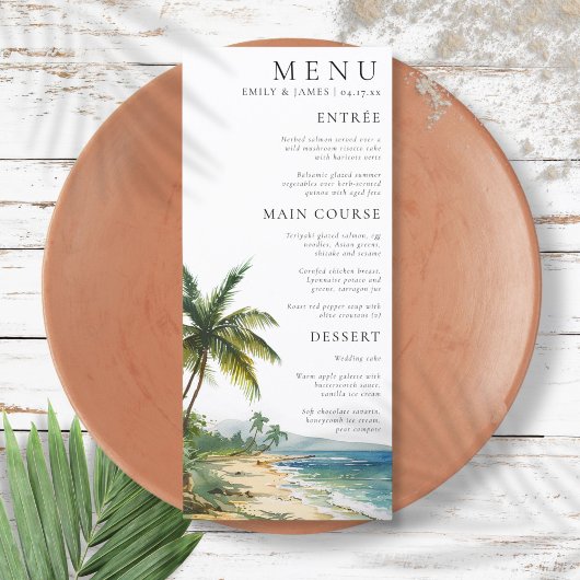 Moderne Waterverf Palm Beach Trouwdag Menu