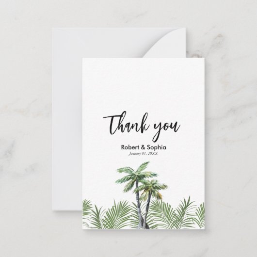 Moderne Waterverf Palm Tree Wedding Dank u Notitiekaartje (Voorkant)