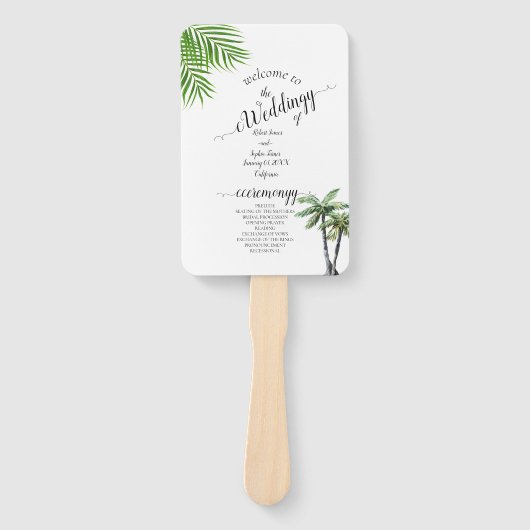 Moderne Waterverf palm Tree Wedding Handwaaier (Voorkant)