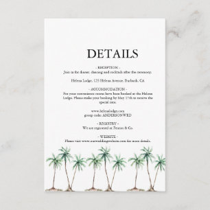 Moderne Waterverf palm Tree Wedding Informatiekaartje