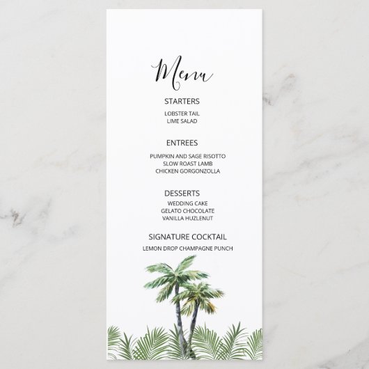 Moderne Waterverf palm Tree Wedding Menu (Voorkant)