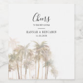 Moderne Waterverf palm Trees Tropical Wedding Wijn Etiket (Enkel label)