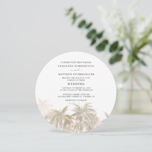 Moderne Waterverf Palm Trees Wedding Kaart (Staand voorkant)