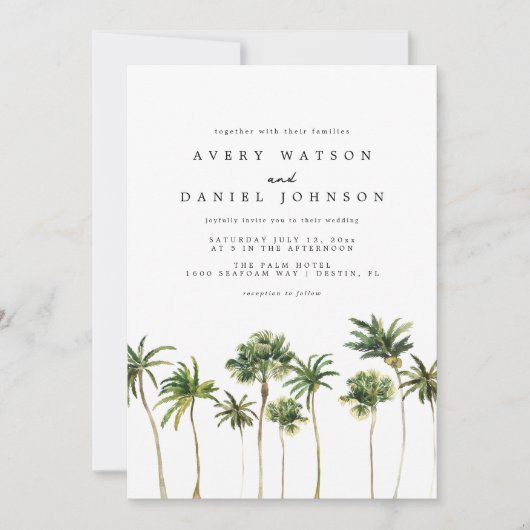 Moderne Waterverf palmboom foto bruiloft Kaart (Voorkant)