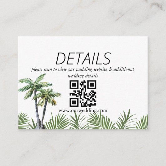 Moderne Waterverf Palmboom Trouw QR-code Informatiekaartje (Voorkant)