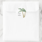 Moderne Waterverf Palmboom Trouwdag Ronde Sticker (Tas)