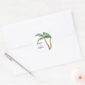 Moderne Waterverf Palmboom Trouwdag Ronde Sticker (Envelop)