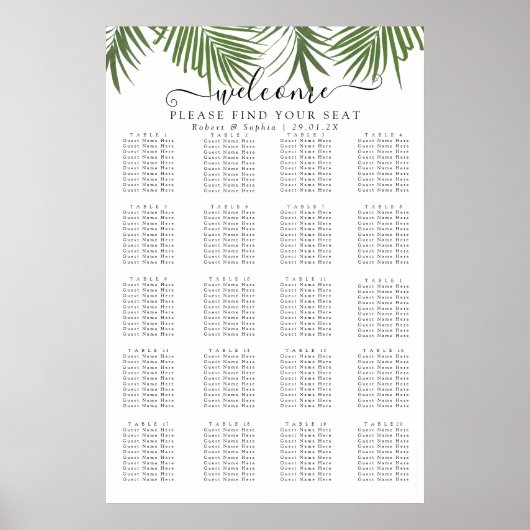 Moderne Waterverf Palmboom Zitplaatskaart Poster (Voorkant)