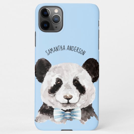 Moderne Waterverf Panda met naam en pastblauw iPhone Hoesje (Achterkant)