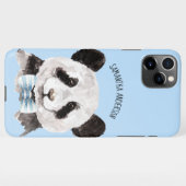 Moderne Waterverf Panda met naam en pastblauw iPhone Hoesje (Achterkant horizontaal)