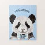 Moderne Waterverf Panda met naam en pastblauw Legpuzzel<br><div class="desc">Moderne Waterverf Panda met naam en pastblauw</div>