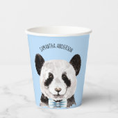 Moderne Waterverf Panda met naam en pastblauw Papieren Bekers (Voorkant)