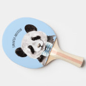Moderne Waterverf Panda met naam en pastblauw Tafeltennisbatje (Zijkant)