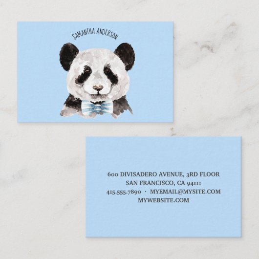 Moderne Waterverf Panda met naam en pastblauw Visitekaartje (Voorkant / Achterkant)