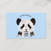 Moderne Waterverf Panda met naam en pastblauw Visitekaartje (Voorkant)